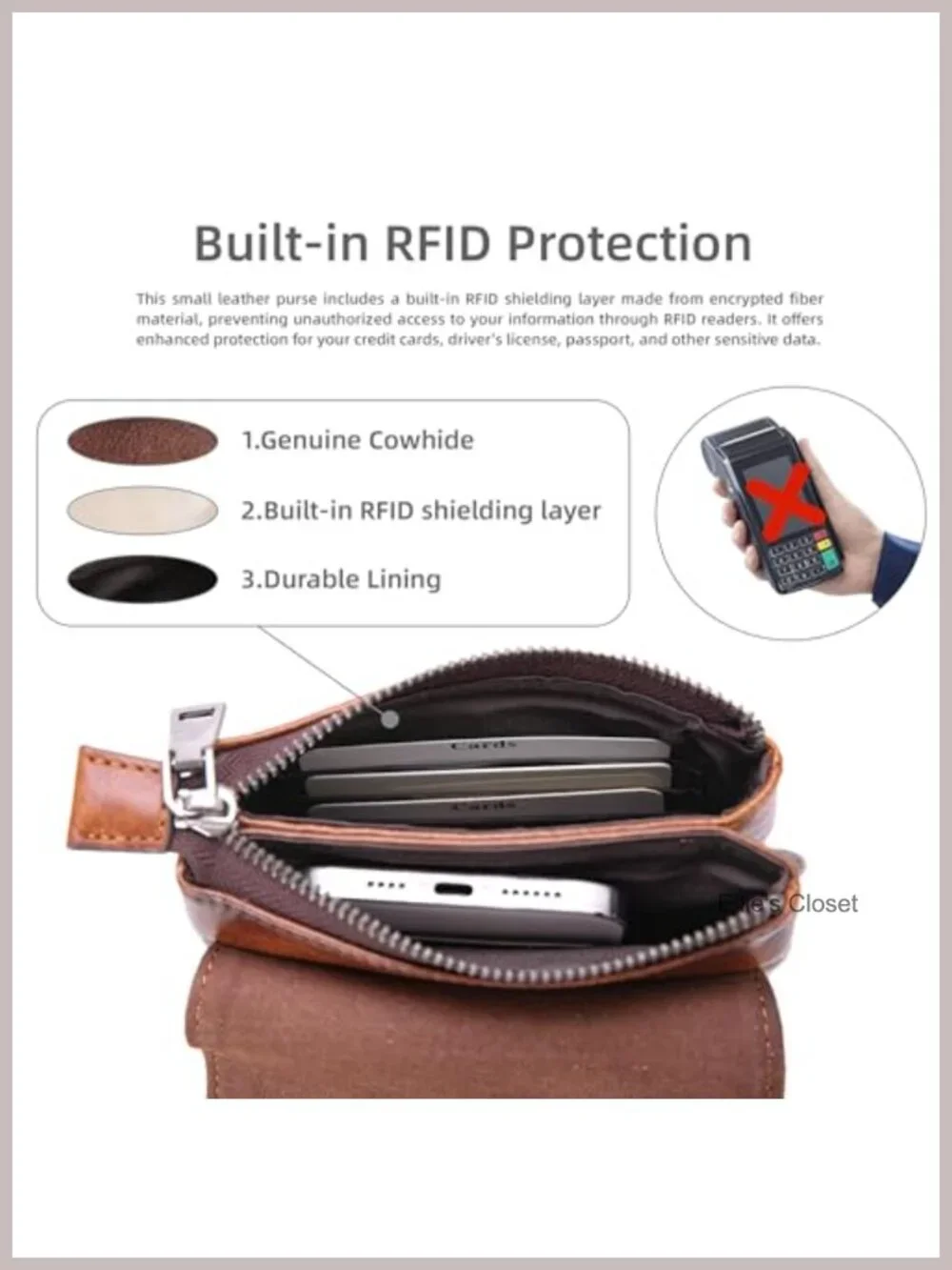 Genuine Leather Crossbody Bag RFID Blocking Detachable Adjustable Strap Travel
